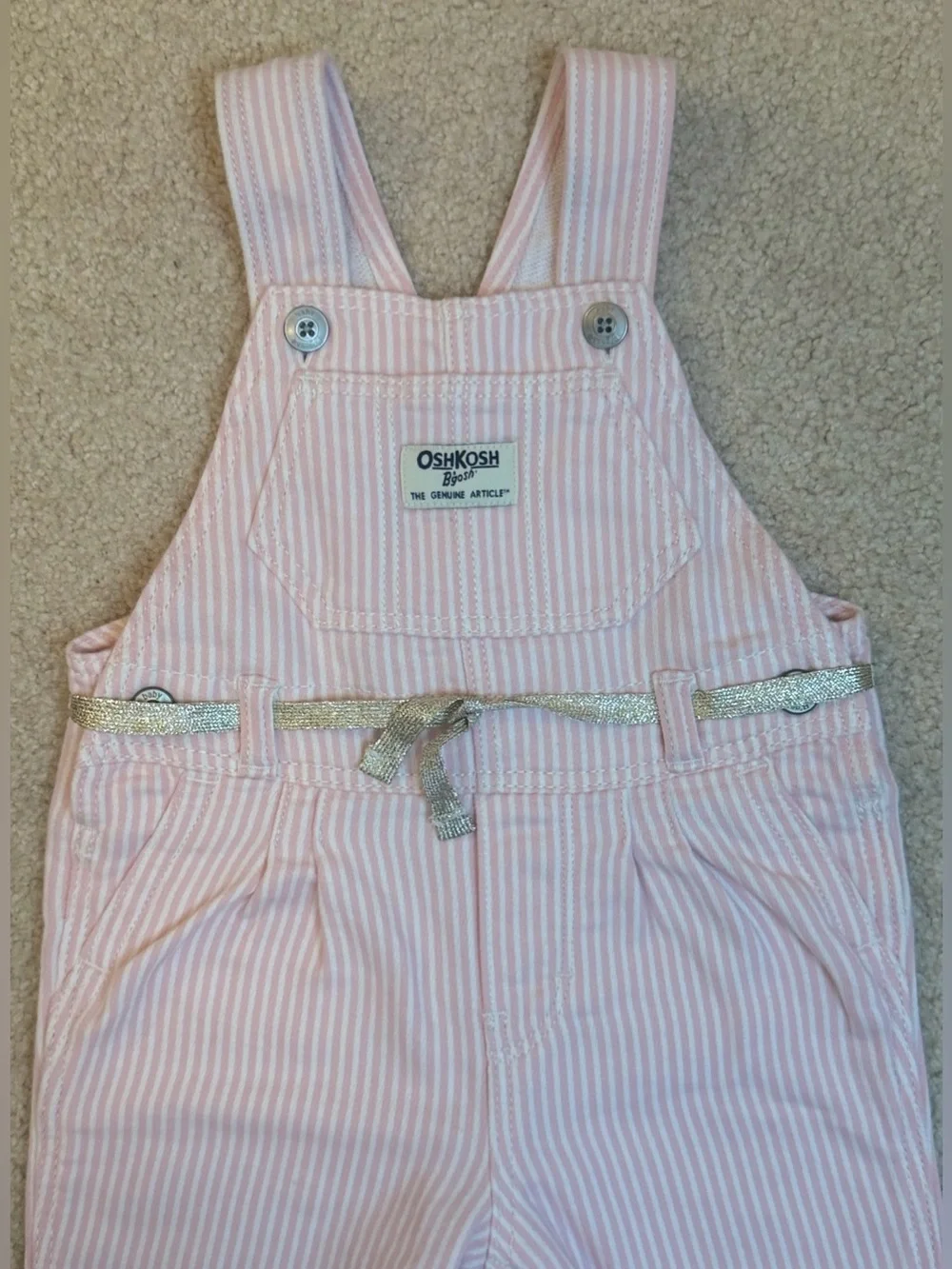 OshKosh B'gosh Knit Pink & White Denim Stripe Overalls